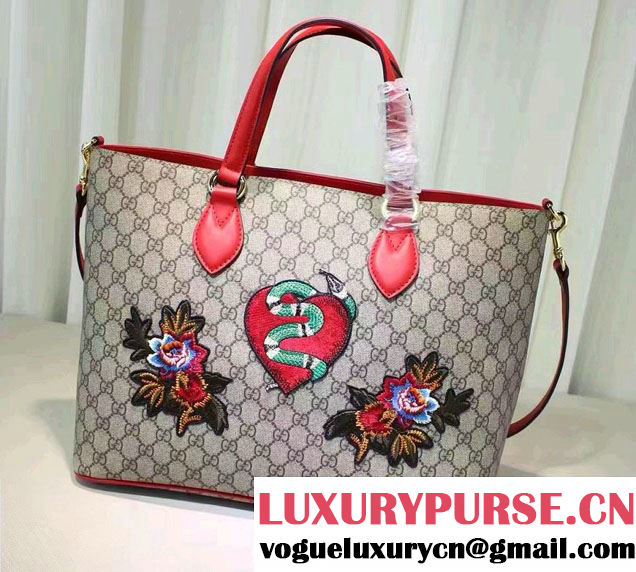 Gucci Soft GG Supreme Tote Bag 453705 Embroidered Heart Snake Flower 2016
