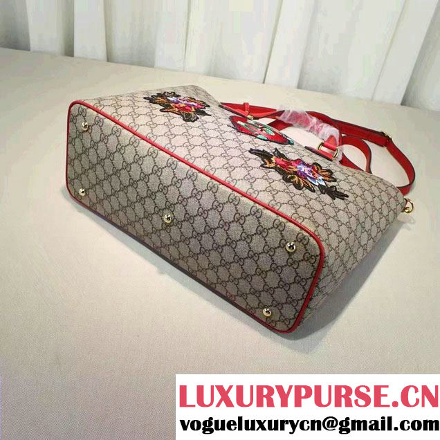 Gucci Soft GG Supreme Tote Bag 453705 Embroidered Heart Snake Flower 2016