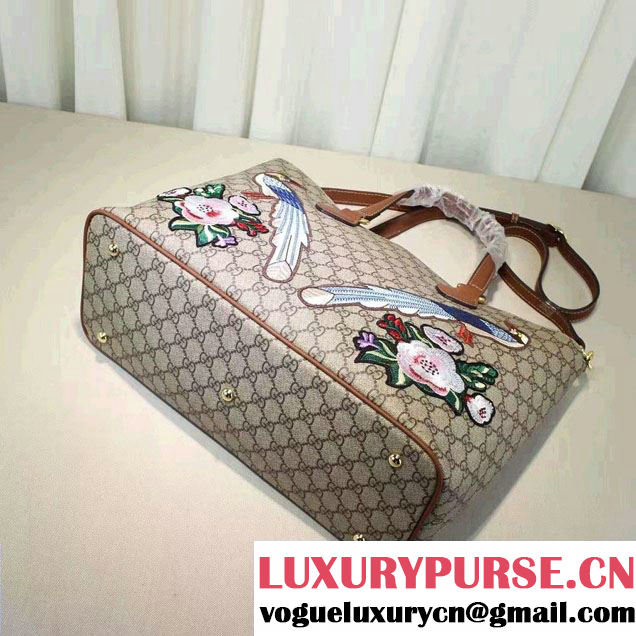 Gucci Soft GG Supreme Tote Bag 453705 Exclusive Embroidered Bird Flower 2016