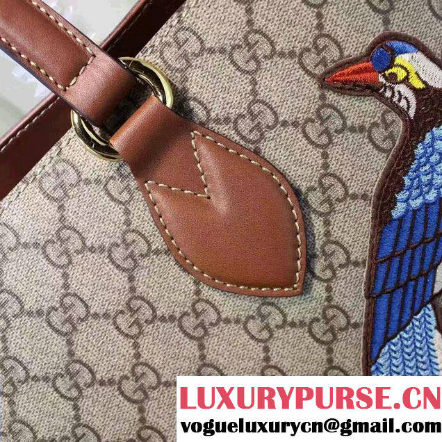 Gucci Soft GG Supreme Tote Bag 453705 Exclusive Embroidered Bird Flower 2016