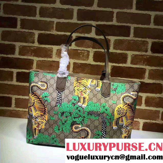 Gucci GG Supreme Web Medium Tote Bag 429002 Bengal Green 2016