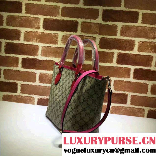 Gucci GG Supreme Canvas Tote Small Bag 432124 Red/Fuchsia 2016
