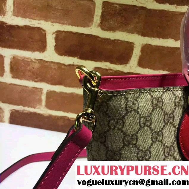 Gucci GG Supreme Canvas Tote Small Bag 432124 Red/Fuchsia 2016
