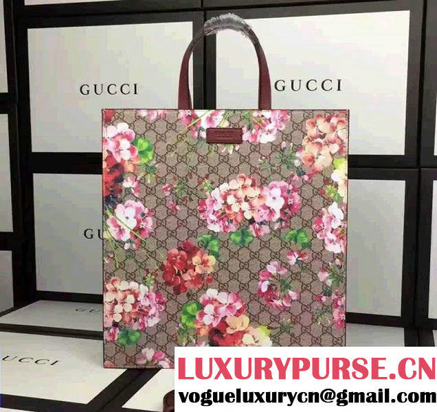 Gucci Soft GG Supreme Tote Bag 450950 Red Blooms Print 2016