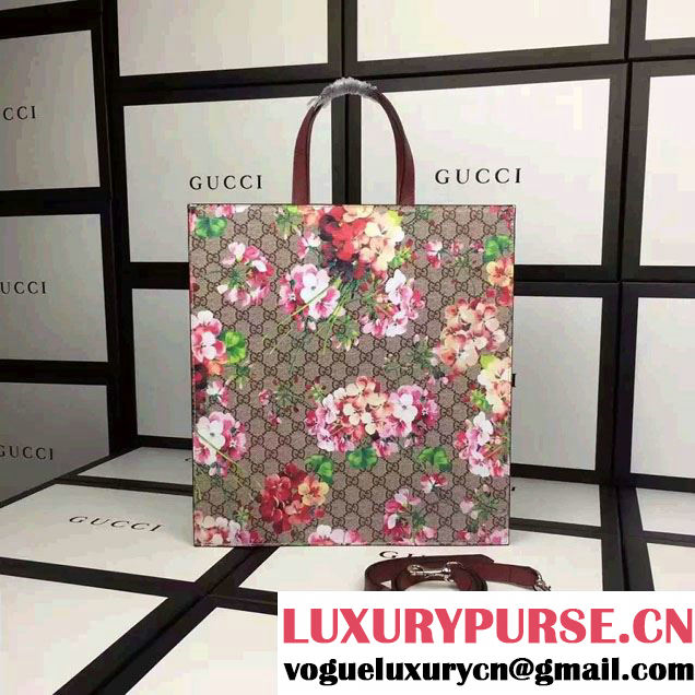 Gucci Soft GG Supreme Tote Bag 450950 Red Blooms Print 2016