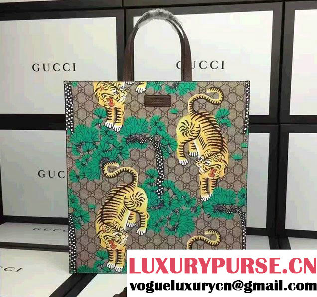 Gucci Soft GG Supreme Tote Bag 450950 Bengal Green Print 2016