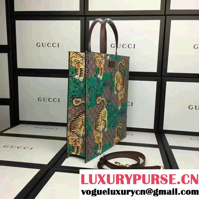 Gucci Soft GG Supreme Tote Bag 450950 Bengal Green Print 2016