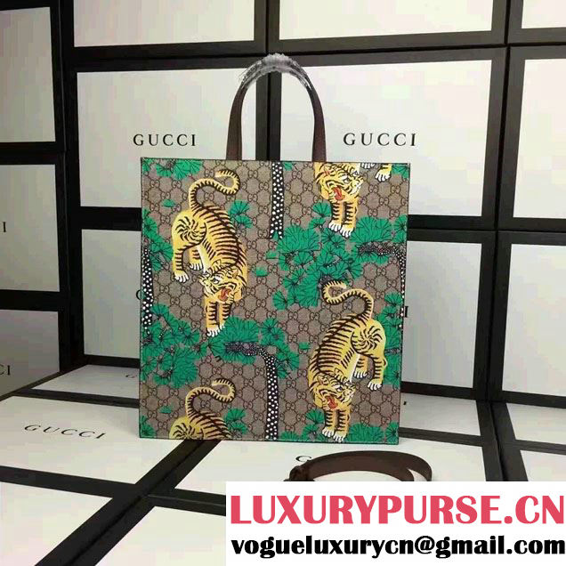 Gucci Soft GG Supreme Tote Bag 450950 Bengal Green Print 2016