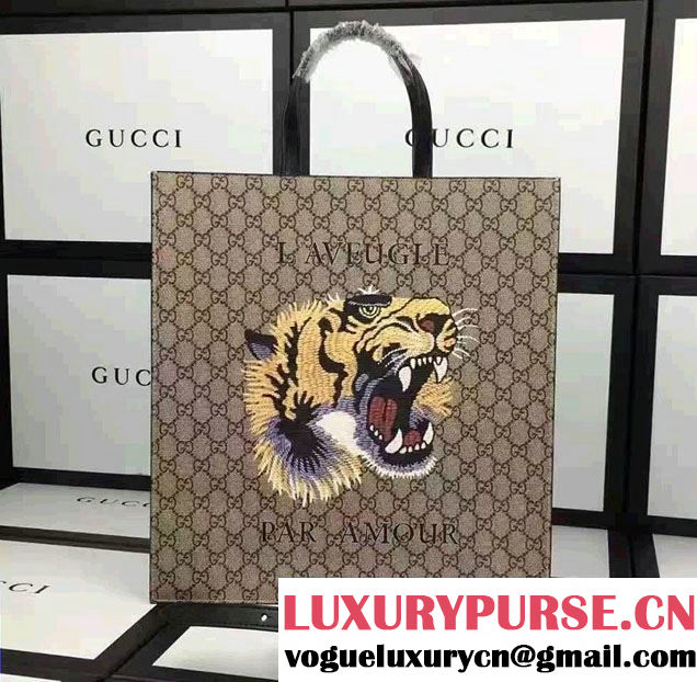 Gucci Soft GG Supreme Tote Bag 450950 Tiger And L'Aveugle Par Amour Print 2016