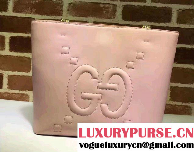 Gucci Embossed GG Leather Tote Medium Bag 453561 Light Pink 2017