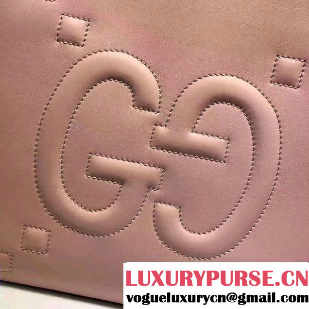 Gucci Embossed GG Leather Tote Medium Bag 453561 Light Pink 2017