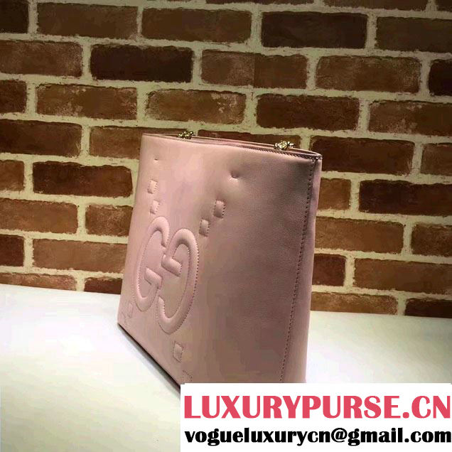 Gucci Embossed GG Leather Tote Medium Bag 453561 Light Pink 2017