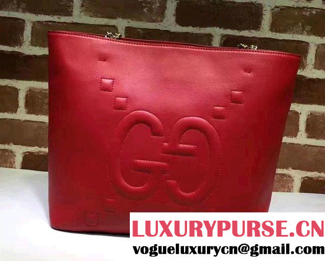 Gucci Embossed GG Leather Tote Medium Bag 453561 Red 2017