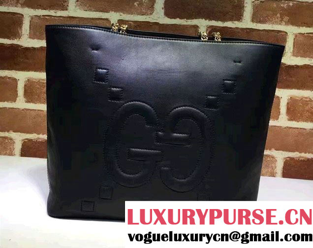 Gucci Embossed GG Leather Tote Medium Bag 453561 Black 2017