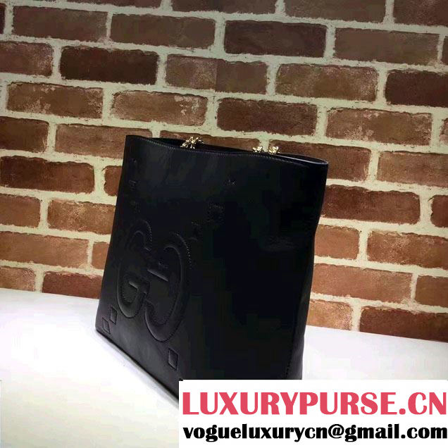Gucci Embossed GG Leather Tote Medium Bag 453561 Black 2017