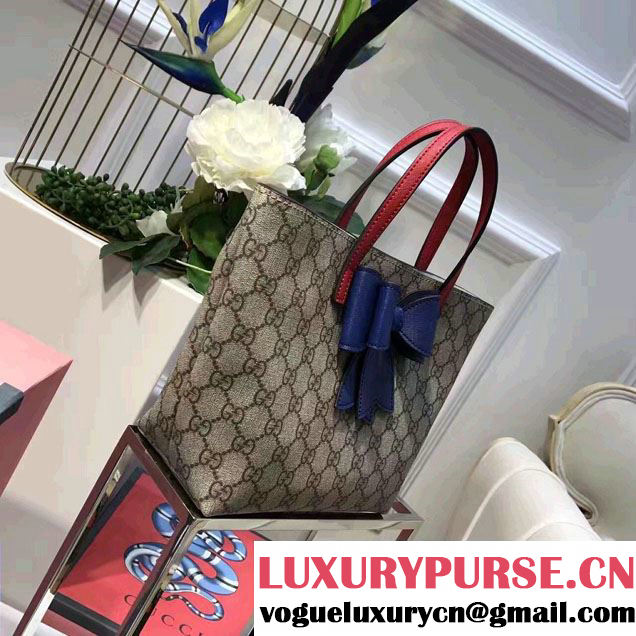 Gucci Children'S GG Supreme Canvas Bow Tote Bag 457232 Blue 2017