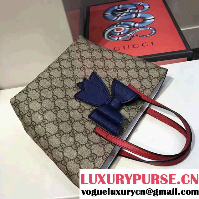 Gucci Children'S GG Supreme Canvas Bow Tote Bag 457232 Blue 2017