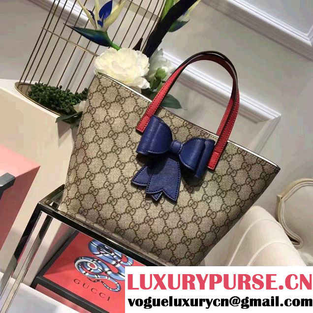 Gucci Children'S GG Supreme Canvas Bow Tote Bag 457232 Blue 2017
