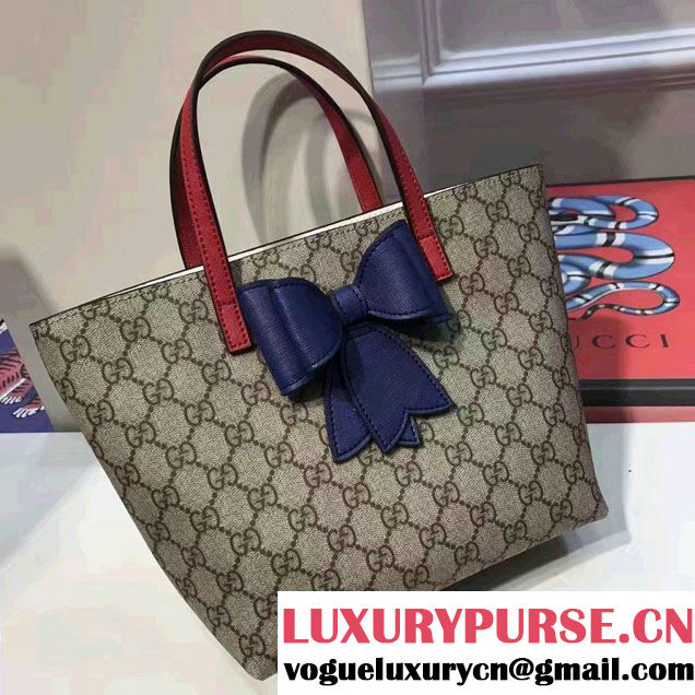 Gucci Children'S GG Supreme Canvas Bow Tote Bag 457232 Blue 2017