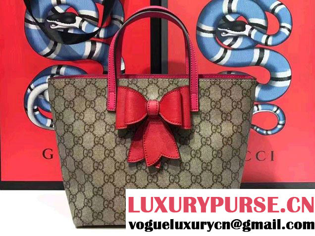 Gucci Children'S GG Supreme Canvas Bow Tote Bag 457232 Red 2017