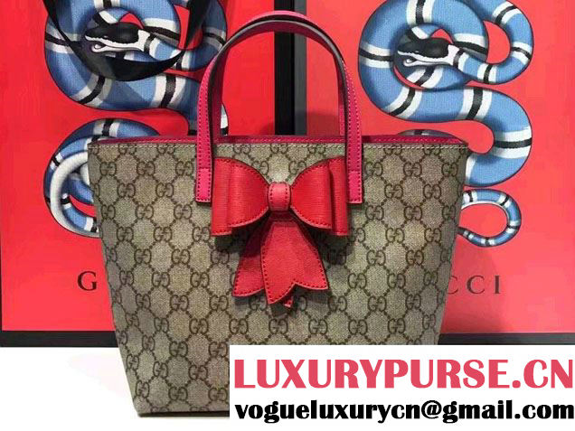 Gucci Children'S GG Supreme Canvas Bow Tote Bag 457232 Red 2017