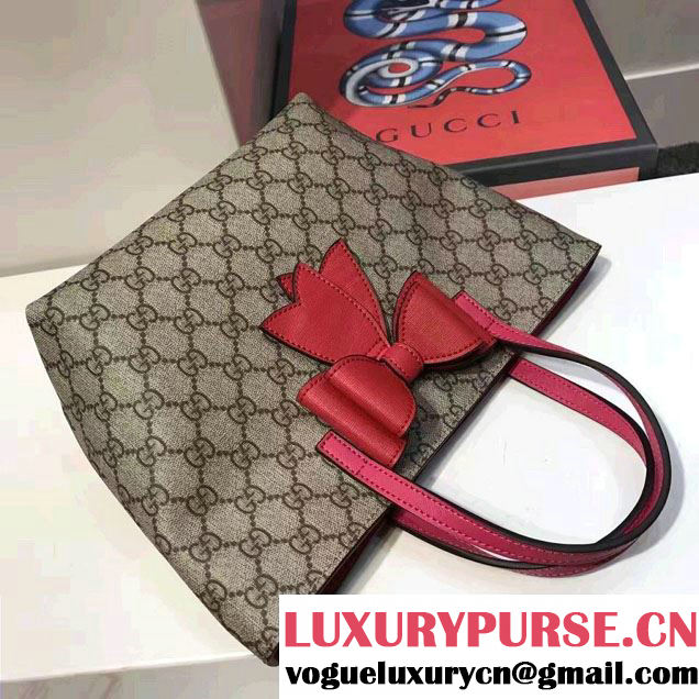 Gucci Children'S GG Supreme Canvas Bow Tote Bag 457232 Red 2017
