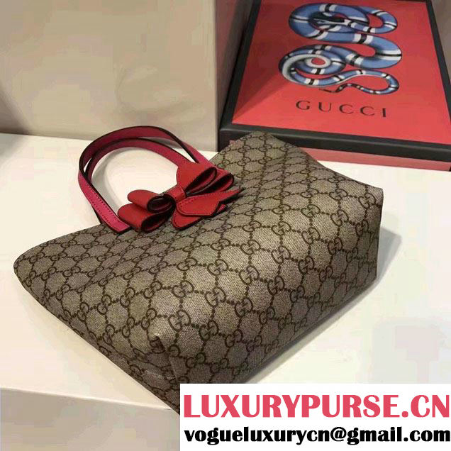 Gucci Children'S GG Supreme Canvas Bow Tote Bag 457232 Red 2017