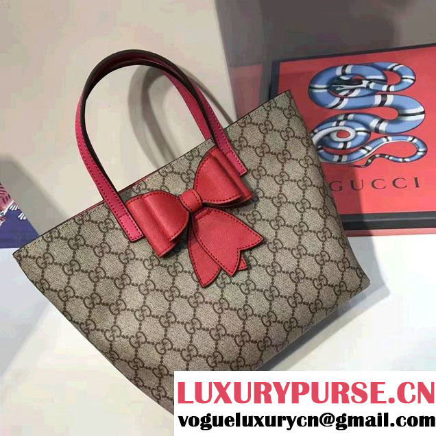 Gucci Children'S GG Supreme Canvas Bow Tote Bag 457232 Red 2017