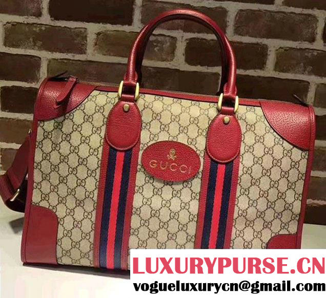 Gucci Soft GG SupremeCanvas Duffle bag with Web 459311 Red