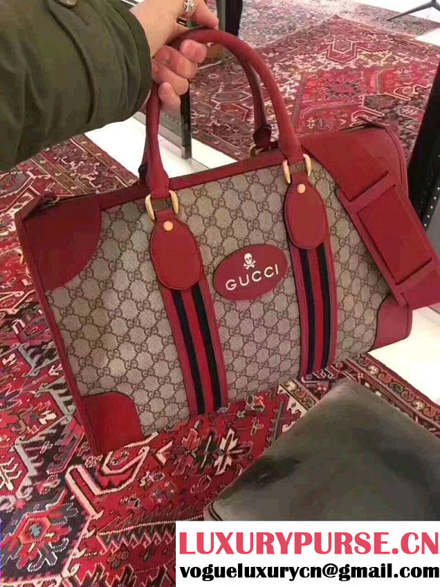 Gucci Soft GG SupremeCanvas  Duffle bag with Web 459311 Red