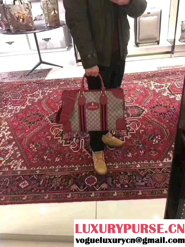 Gucci Soft GG SupremeCanvas  Duffle bag with Web 459311 Red