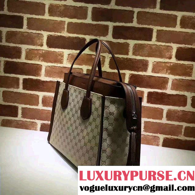 Gucci GG Supreme Tote With Top Handle 370822 Dark Coffee 2017