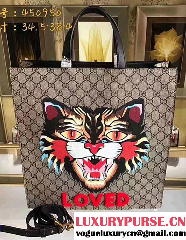 Gucci Angry Cat Print GG Supreme Tote 450950 2017