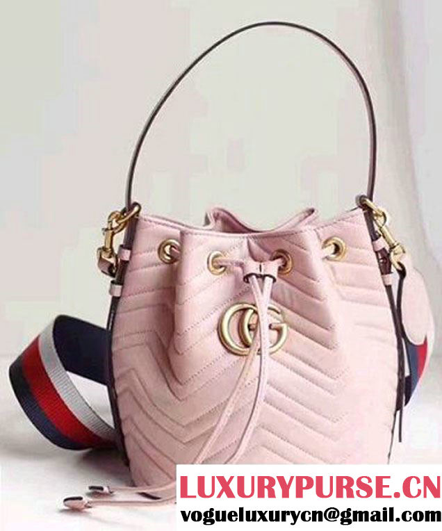 Gucci GG Marmont Quilted Leather Bucket Bag With Sylvie Web Strap 476674 Pink 2017