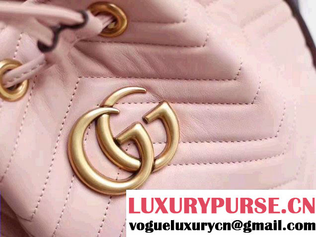 Gucci GG Marmont Quilted Leather Bucket Bag With Sylvie Web Strap 476674 Pink 2017
