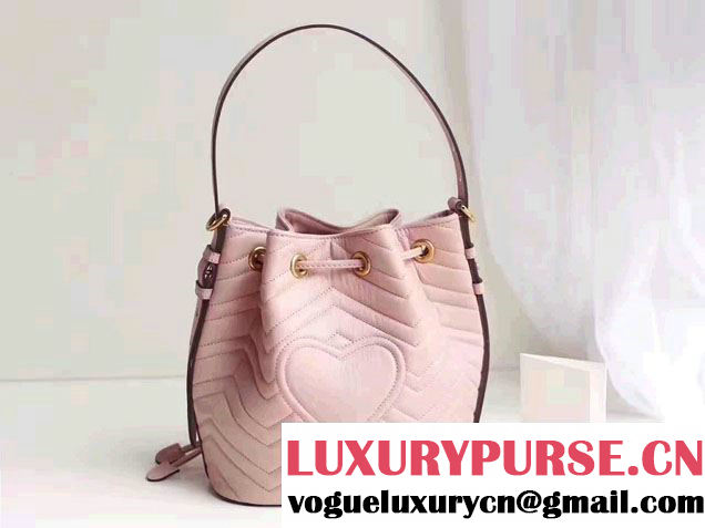 Gucci GG Marmont Quilted Leather Bucket Bag With Sylvie Web Strap 476674 Pink 2017