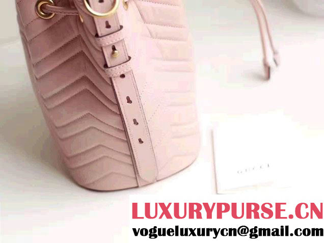 Gucci GG Marmont Quilted Leather Bucket Bag With Sylvie Web Strap 476674 Pink 2017