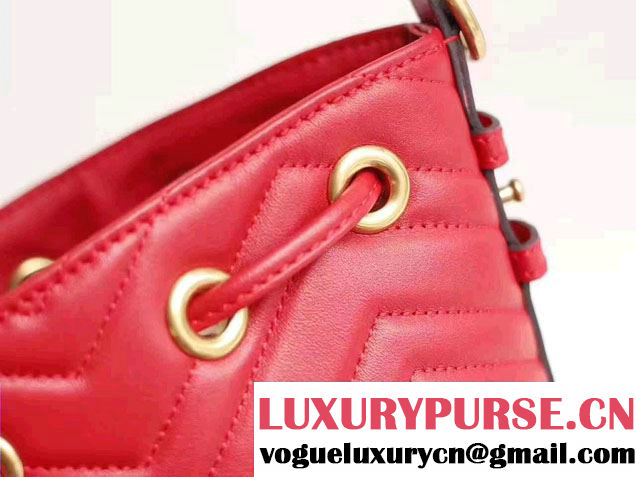 Gucci GG Marmont Quilted Leather Bucket Bag With Sylvie Web Strap 476674 Red 2017