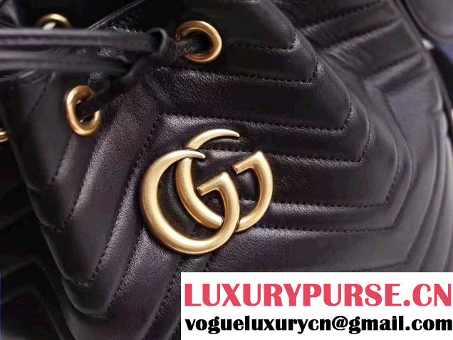 Gucci GG Marmont Quilted Leather Bucket Bag With Sylvie Web Strap 476674 Black 2017