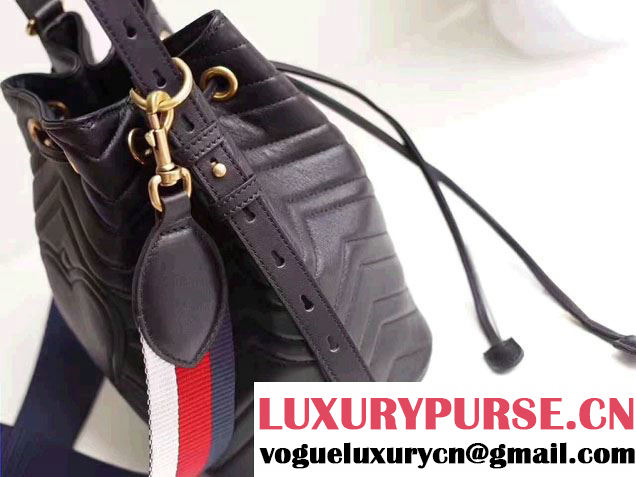 Gucci GG Marmont Quilted Leather Bucket Bag With Sylvie Web Strap 476674 Black 2017