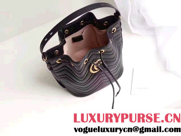 Gucci GG Marmont Quilted Leather Bucket Bag With Sylvie Web Strap 476674 Black 2017