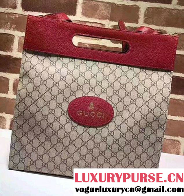 Gucci Soft GG Supreme With Red Leather Trim Tote 463491 2017