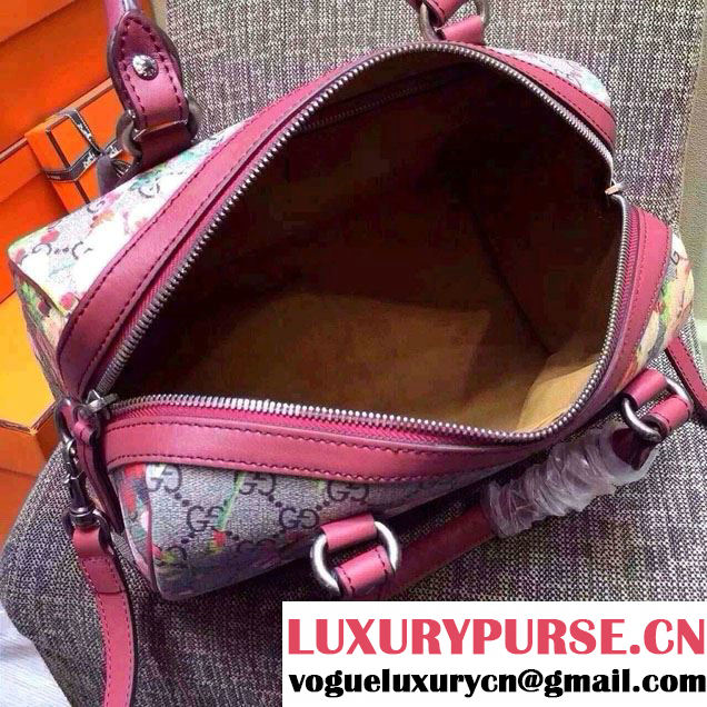 Gucci Dionysus Blooms Print GG Supreme Top Handle Bag Boston 409529 Burgundy 2015