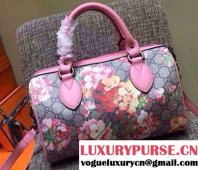 Gucci Dionysus Blooms Print GG Supreme Top Handle Bag Boston 409529 Pink 2015