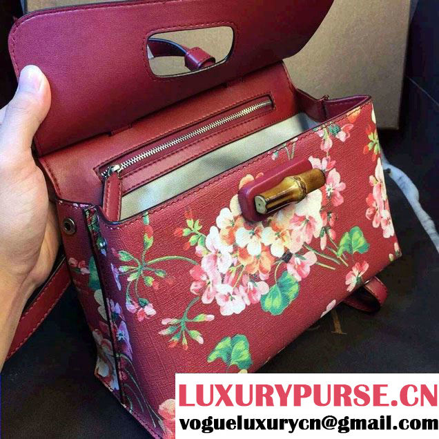 Gucci Bamboo Daily Blooms Top Handle Small Bag 370831 Burgundy 2015