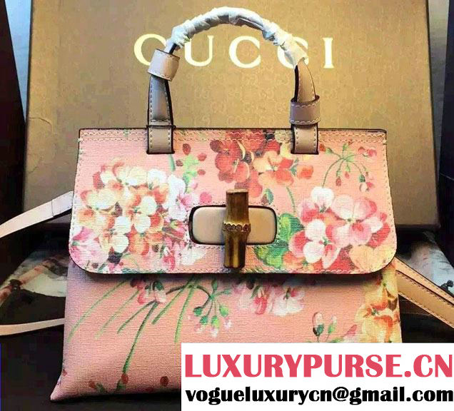 Gucci Bamboo Daily Blooms Top Handle Small Bag 370831 Pink 2015