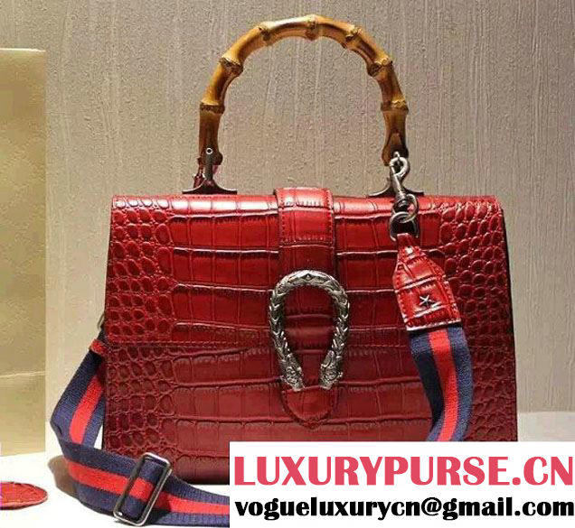 Gucci Croco Pattern Dionysus Leather Top Handle Bag 401818 Red 2015/2016