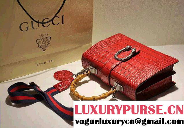Gucci Croco Pattern Dionysus Leather Top Handle Bag 401818 Red 2015/2016