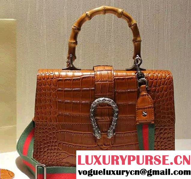 Gucci Croco Pattern Dionysus Leather Top Handle Bag 401818 Brown 2015/2016