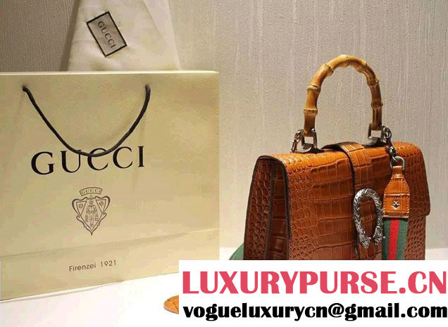 Gucci Croco Pattern Dionysus Leather Top Handle Bag 401818 Brown 2015/2016